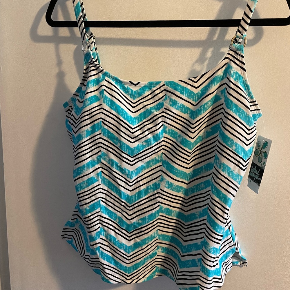 NWT Island Escape Tankini Aqua Black White Size 12 Bathing Suit Top From Macys